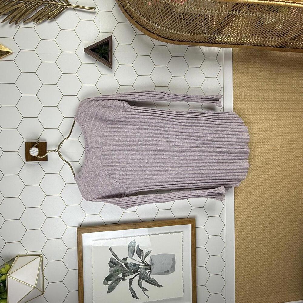 We The Free Lavender V-Neck Long Sleeve Ribbed Tunic Top - Size - Small - Picture 3 of 6